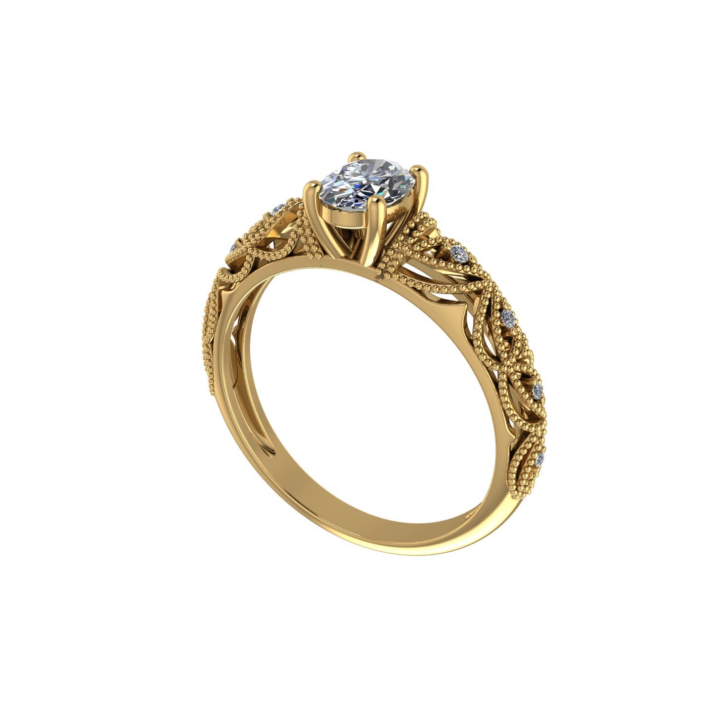 Intricately Filigree Designed Engagement Ring with Diamonds