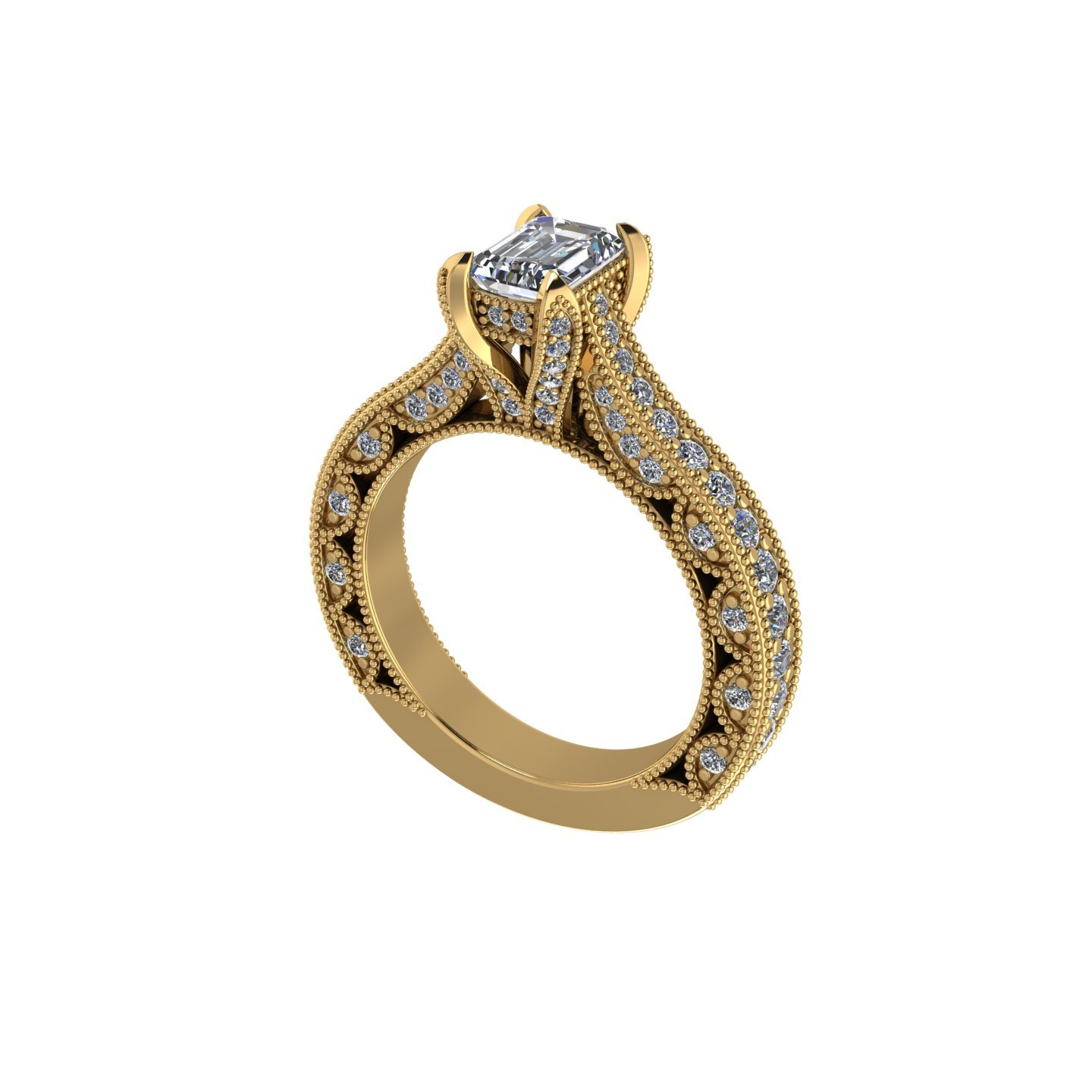 Emerald Cut Filigree Diamond Engagement Ring