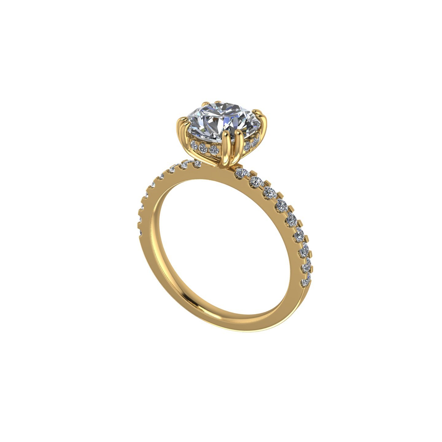 Round Diamond Hidden Halo Side Stone Engagement Ring