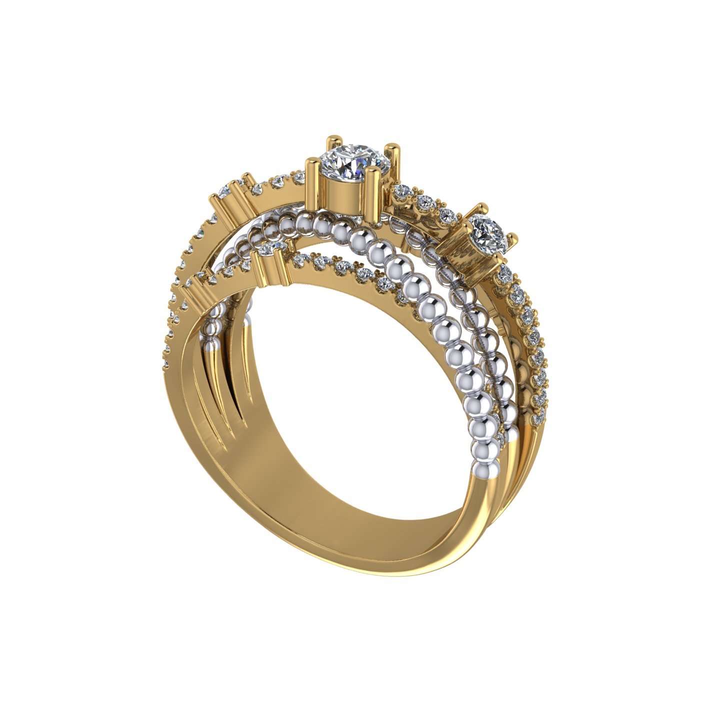 Diamond Right Hand Beaded Multi Row Engagement Ring